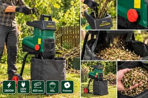 Rozdrabniacz elektryczny do gałęzi 45 mm MOC 2800 W frezowy Greenso RE2800 16